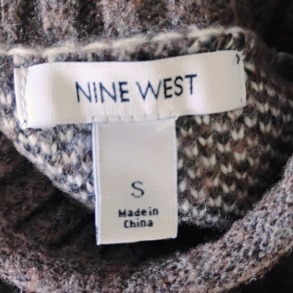 Nine West Brown and White Animal Print Turtleneck Knitted Sweater Size S Cozy - Picture 2 of 7